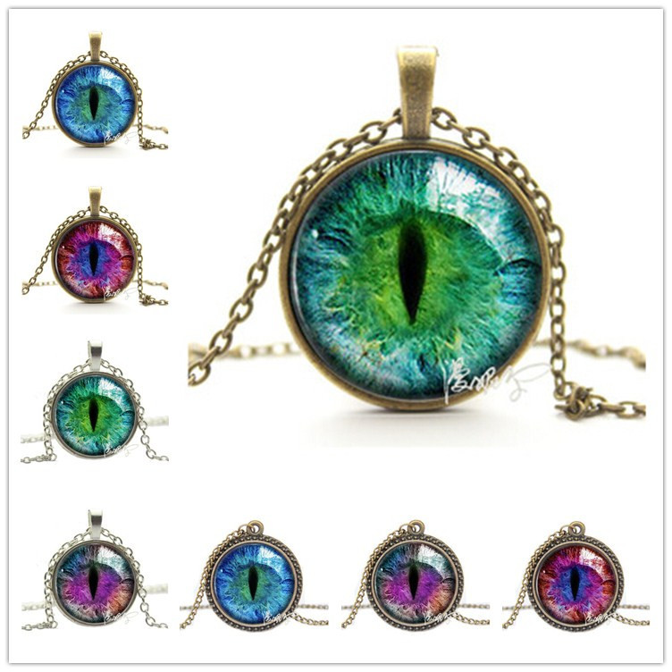 2015 Vintage Jewelry Wholesale Blue Green Cat Eye Necklace Pendant Fashion Charming Rhinestone Ethnic Necklace for