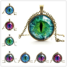 2015 Vintage Jewelry Wholesale Blue Green Cat Eye Necklace Pendant Fashion Charming Rhinestone Ethnic Necklace for Men Women