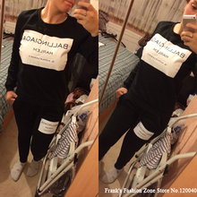 2015 Fashion Women Sportswear Printed Letter Fall Tracksuits Long sleeve Casual Sport Costumes Mujer 2 Piece