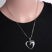 2015 Fashion New jewelry plated white K Horse in Heart Necklace Pendant Necklace for women girl