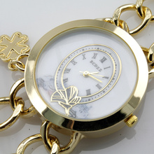 WH004 Fashion Chain Bracelet Big Face Quartz Analog Lady Wrist Watch XMAS GIFT gold Hand catenary