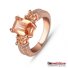 LZESHINE Brand Beautiful Ring Rectangle CZ Stone Cutting Ring 18K Rose Gold Plate Zircon Womens Rings Free Shipping ITL-RI0002