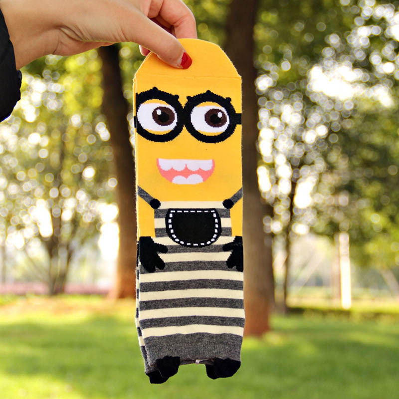 2015 Women\'s socks yellow Minions 3D cartoon printing socks 100% cotton cute summer Short sock high quality Bas chaussette femme (2).jpg