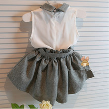 Girls clothes set clothing child clothes set white shirt and grey pants new 2015 summer chiffon