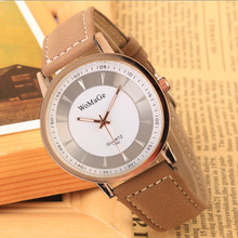 New Fashion Luxury Khaki Band Watch Gold and Sliver shell brown Leather unisex wristwatch Casual Men
