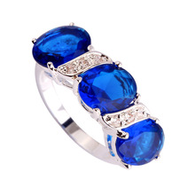 Endearing Classic Style Women Men Fashion Jewelry Blue Sapphire Quartz 925 Silver Ring Size 6 7