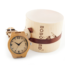Brand Women’s Bamboo Wristwatch Handmade Wooden Watches With Genuine Leather Band Wooden Gifts Box