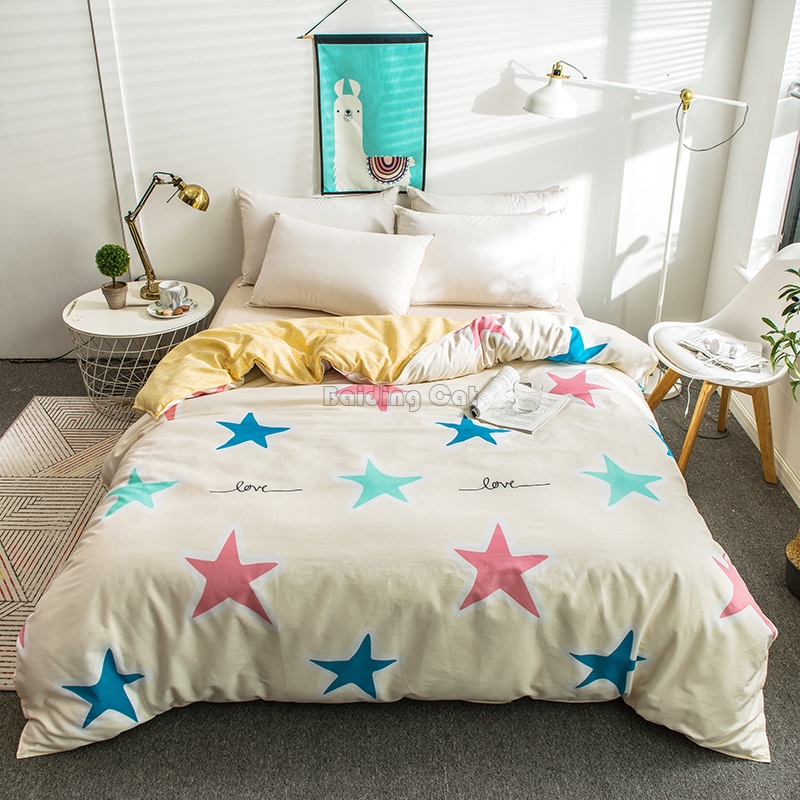 2019 Cartoon Colorful Pentagram Printed On Beige Duvet Cover 100