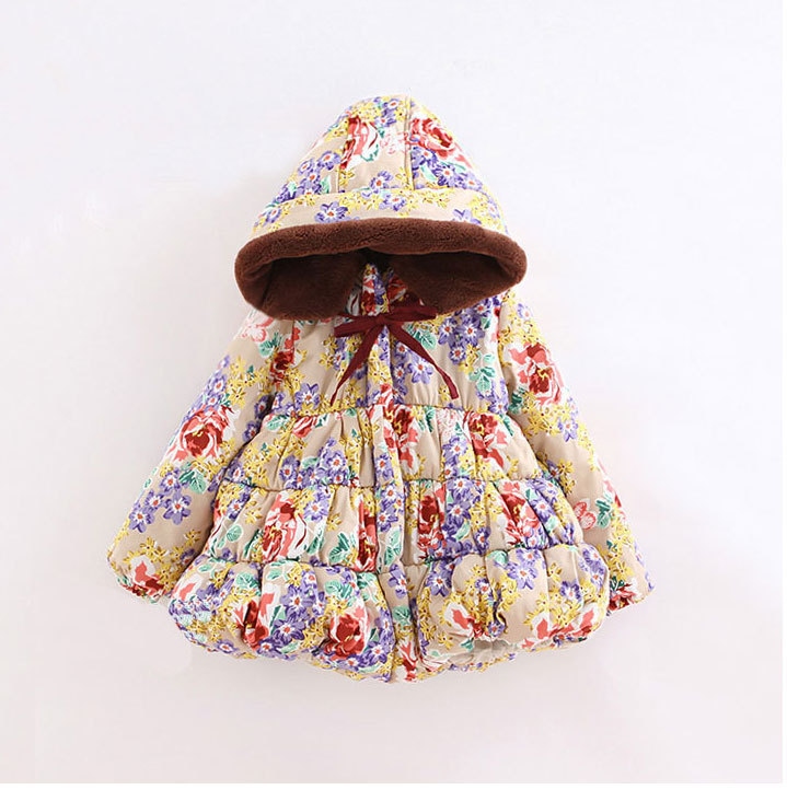Free shipping New arrival winter large flowers with thick warm cotton-padded clothes girl outerwear children clothing
