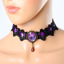 Fashion Women Retro Lace Faux Semi precious Stone Gothic Collar Choker Necklace Jewelry 1PC