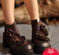 High Quality Artmu Vintage Women Martin Boots High Heel Flower Boots Genuine Leather Boots Zipper Free