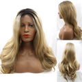 Cheap Glueless Wavy Blond Synthetic Lace Front Wig Petty Body Wave Glueless Ombre Kanekalon Celebrity Front