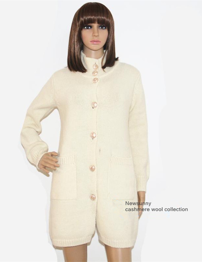100% goat cashmere women mid- long cardigan pure color A-type fashion sweater 2clrs S-4XL $115 free shipping