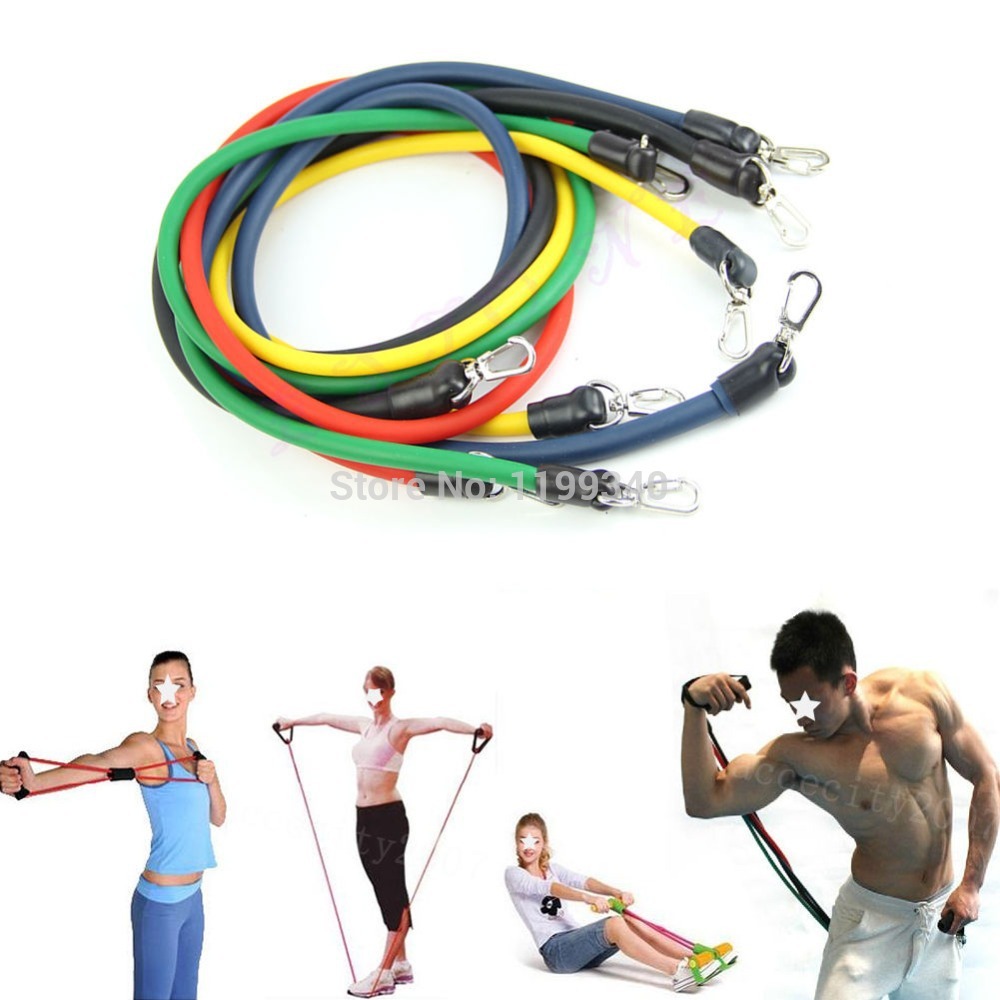 A25 2015 hot selling11pcs Exercise Latex Resistance Bands Tube Workout Gym Yoga Fitness Stretch ABS free