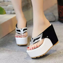 Wedges flip flops platform sandals Rhinestone waterproof shoes woman diamond ladies thick heel women sandals 2016