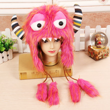 Novelty Hat!!New Arrivel Easter Colorful Funny Cow Horn Long Hair Big Eyes Warm Hats As a Gifts For Christmas Green Red Colors