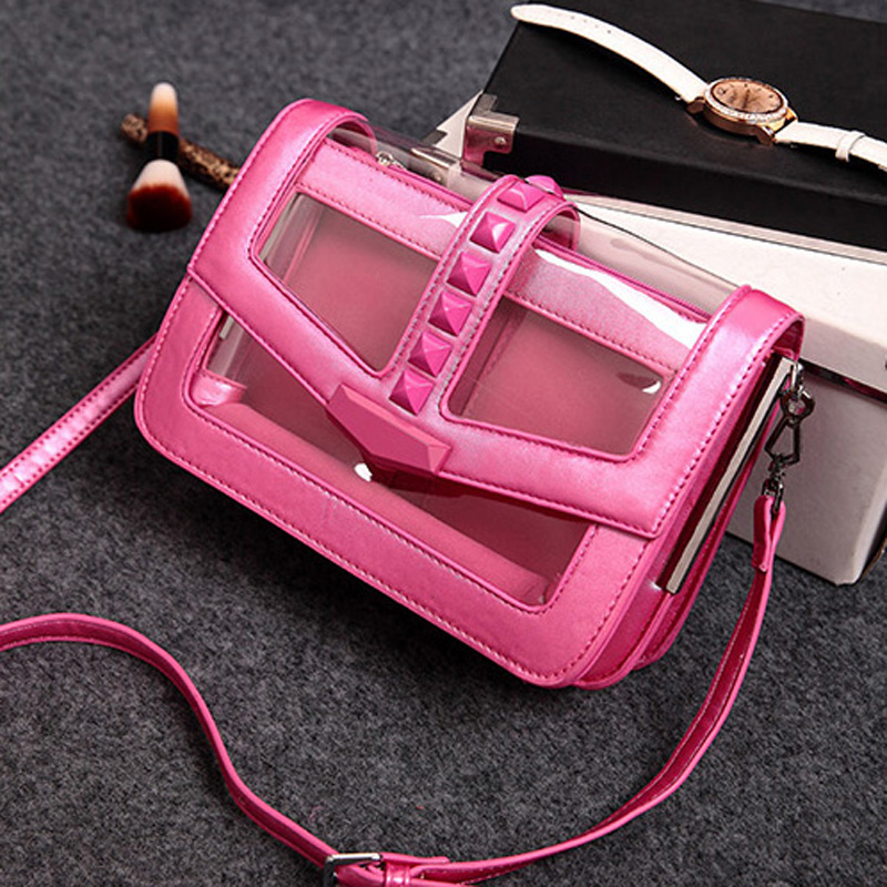 plastic transparent candy color rivet jelly small one shoulder cross body bag women clear ...