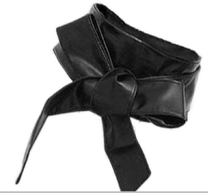 2014 New Fashion Lady Bowknot Bind Wide Belt Soft Leather Womens Waistband Waist Belt Long Circle