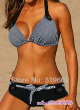 Free shipping Sexy hot navy black stripe ladies BIKINI swimsuit SWIMWEAR size S M L XL
