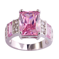 Wholesale Suitable For Any Occasion Emerald Cut Pink & White Sapphire 925 Silver Ring Size 7 8 9 10 11 12 Women Bridal Wedding