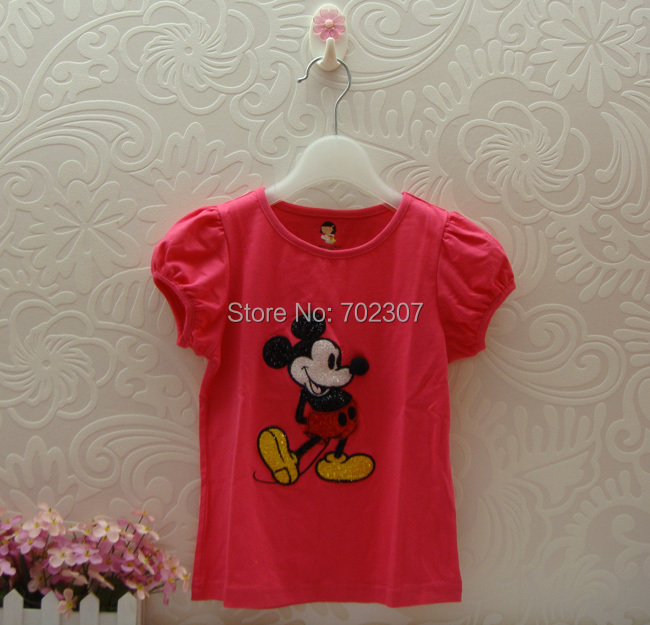 Wholesale girl b2w2 t shirt hot pink T-shirt, kids girl lovely Cartoon Mouse, baby cotton clothes free shipping 5pcs/lot T-04
