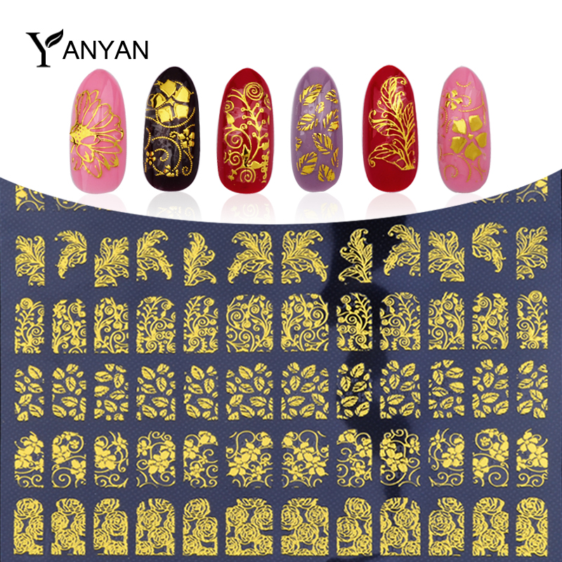 New Gold 3D Nail Stickers 108pcs sheet Metallic Adesivos Mix Designs Flowers Nail Decal Beauty Creative