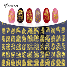 New Gold 3D Nail Stickers,108pcs/sheet Metallic Adesivos Mix Designs Flowers Nail Decal,Beauty Creative Nail Art Decoration