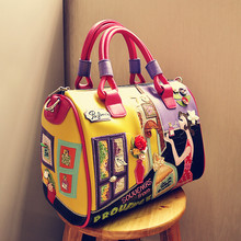 women’s bags fashion creative color stitching carton character embossing leather handbag shoulder massenger bags bolsa feminina
