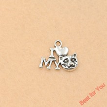 10pcs Mixed Tibetan Silver Plated Animals I Love My Cat Charms Pendants Jewelry Making Diy Charm