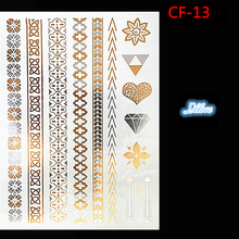 Golden and silver model CF-13 Flash tattoos One-time temporary tattoo body art of high quality Gold tattoo stickers