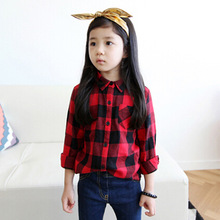2016 Spring Autumn Casual Kids Blouse Shirts Children Girls Boys Long Sleeved Classic Red Plaid Shirts Baby Girl Cotton Clothes