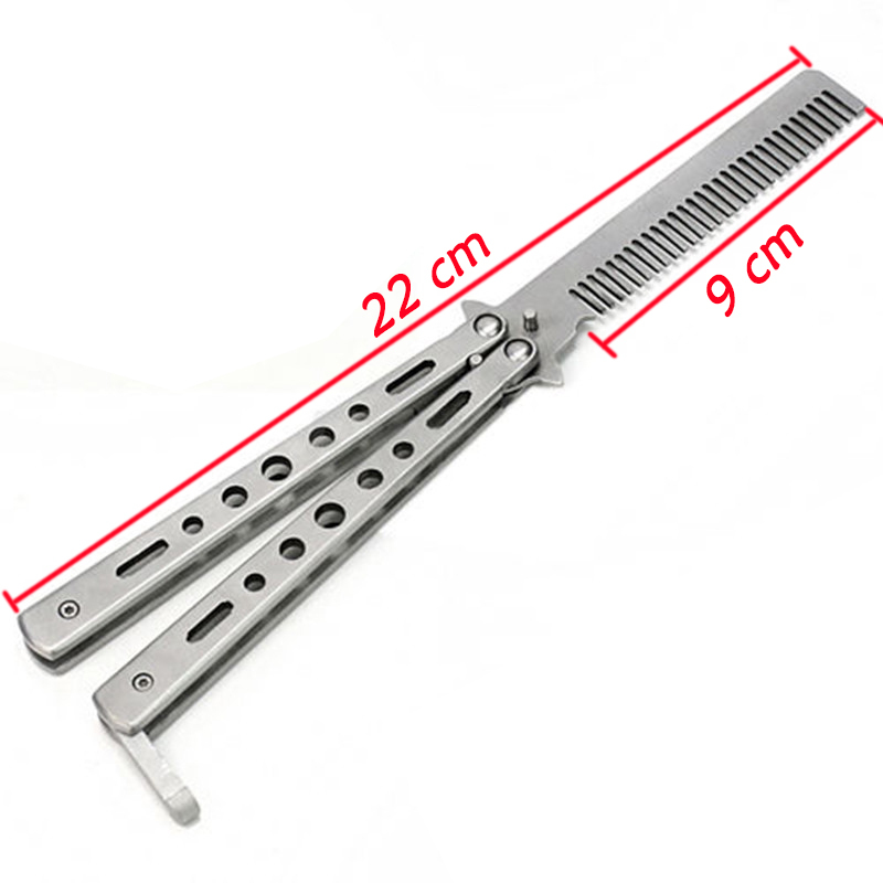 Silver Practice Butterfly Knife Trainer Folding Knife Dull Tool outdoor camping knife comb Free Shipping