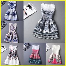 (8-20y)Girl Dress 2015 Summer Style Casual Sleeveless Flora Printed Kids Dresses for Girls Clothes Party Princess Dress Vestido