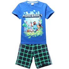 New 2015 brand cartoon children clothing set plaid kids shorts t shirts boys 2pcs sport suit
