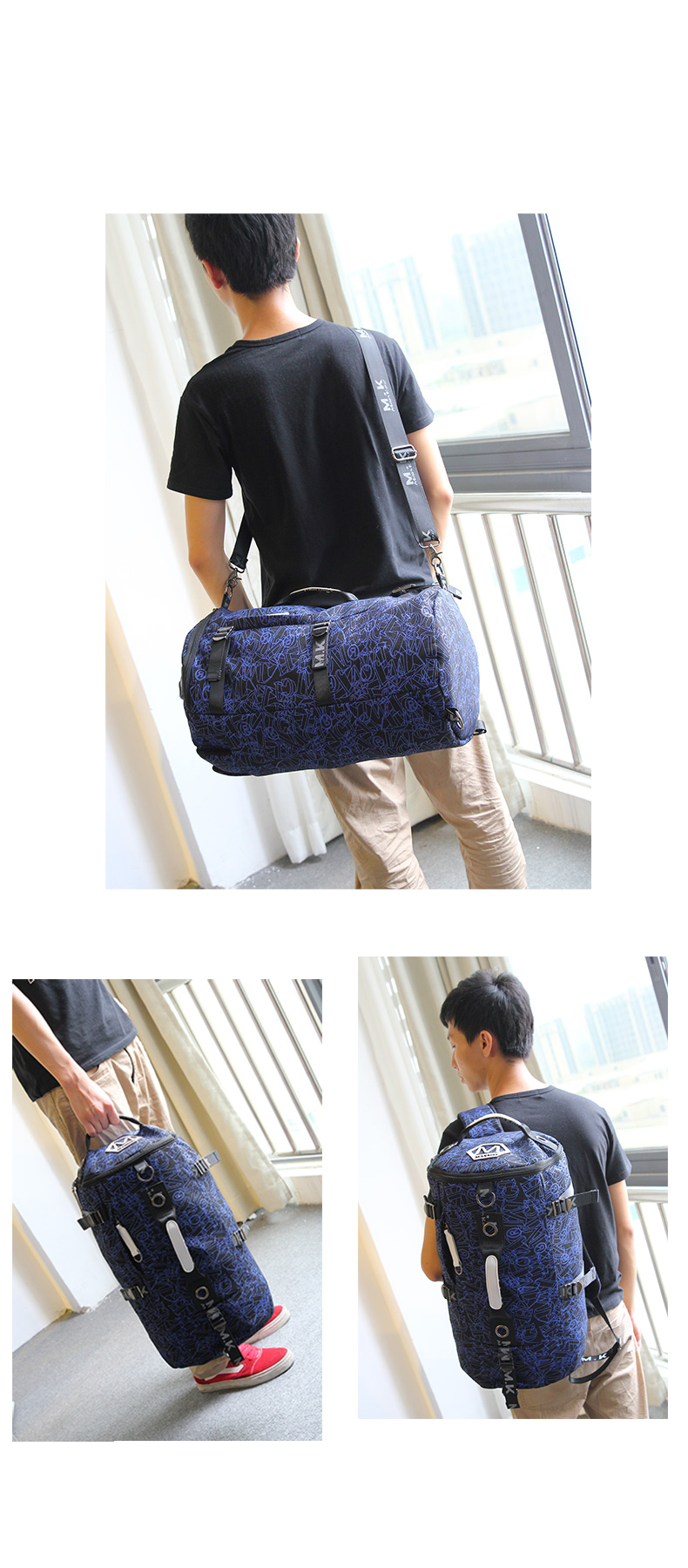 Korean Men Canvas Backpack Letter Print Large Travel Backpack Male