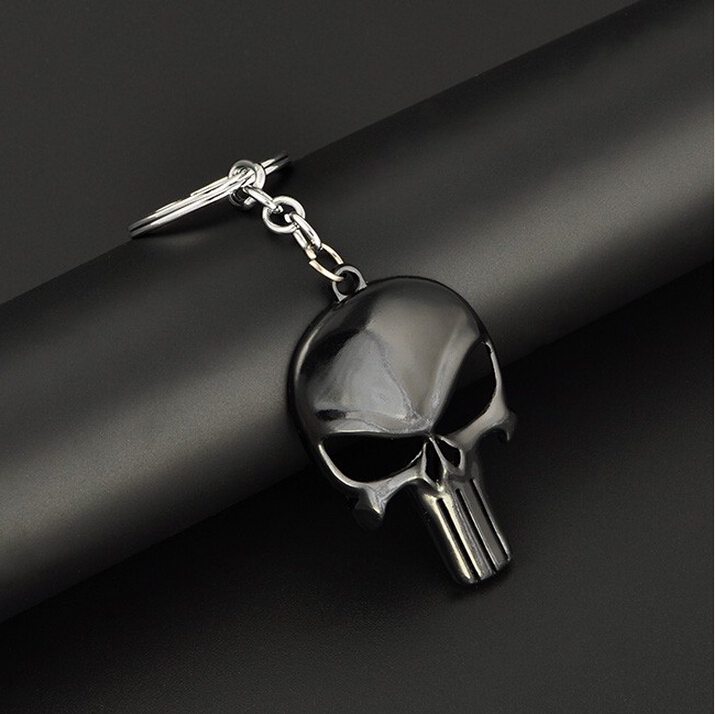 Fashion Men's Punk Black Skull Keychain The Punisher Skull Design Metal Jewelry