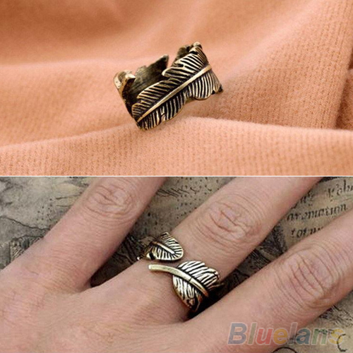 Antique Women s Men s Leaf Feather Ring Finger Ring Fashion Jewelry 1OYW