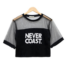 Sexy Women Girls Loose Crop Top T Shirt Crew Neck See through Gauze Tops Blouse