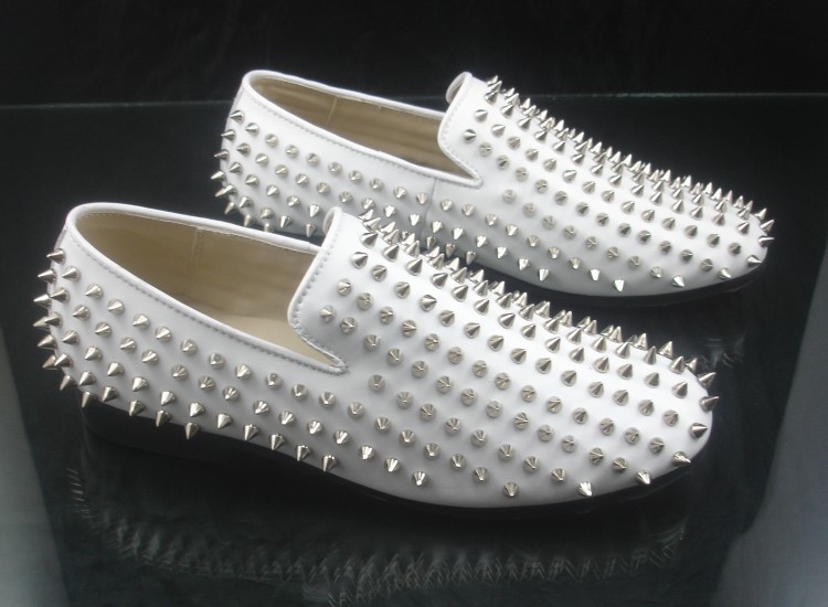 mens white spiked loafers