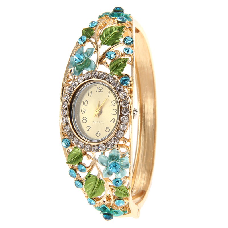2016 top brand luxury Women s Watch Fashion Crystal Flower Bangle Bracelet Watch 6 Colors Analog