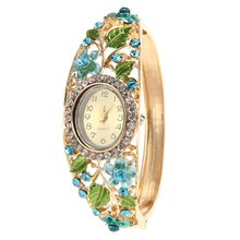 2016 top brand luxury Women s Watch Fashion Crystal Flower Bangle Bracelet Watch 6 Colors Analog