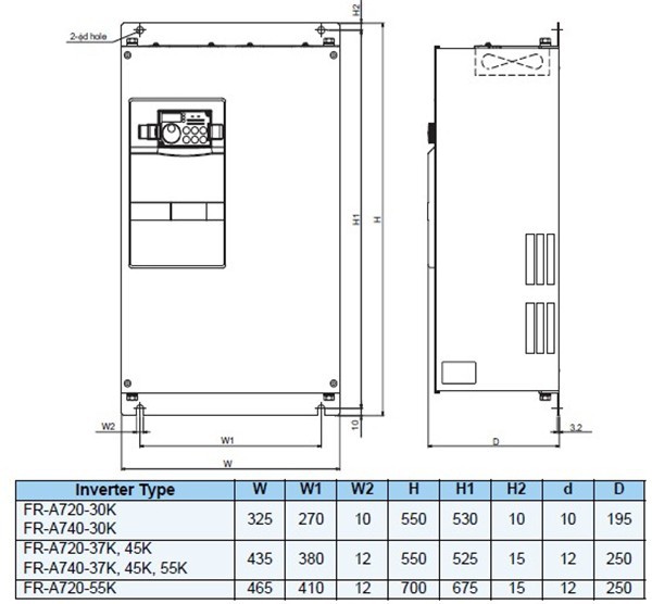 FR-A740-55K-CHT dimensions