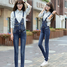 2016 Women Girls Washed Overalls Jeans Denim Casual Skinny Jumpsuit Romper Overalls Full Length Pants Trousers