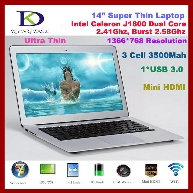 Kingdel Laptop Computer Ultrabook 4GB RAM 64GB SSD 1TB HDD Intel Celeron J1800 Dual Core 2