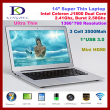 Kingdel Laptop Computer, Ultrabook, 4GB RAM, 64GB SSD+1TB HDD, Intel Celeron J1800 Dual Core 2.41-2.58Ghz, 16:9, USB 3.0, HDMI