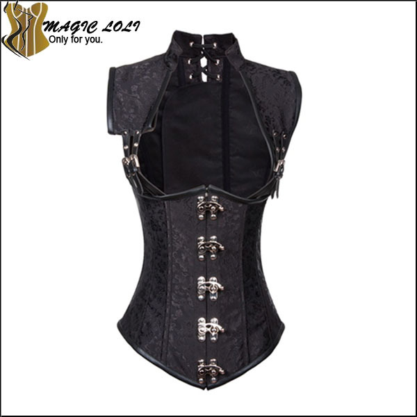Sexy Women Corset Steel boned Waist Training Gothic Bustier with Jacket Brocade Underbust