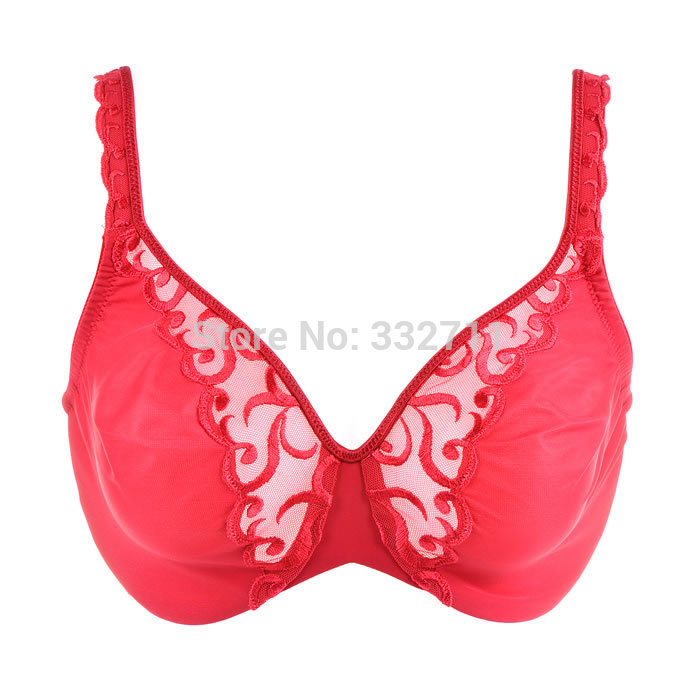 Simplex Embroidered Minimizer Full Coverage Bra Red Plus Size Band 34 