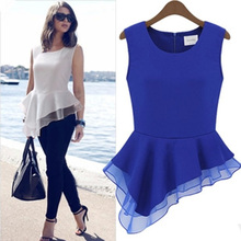 New Summer Elegent Womens Vintage Chiffon Peplum Frill Bodycon Casual Party Tank Shirt Tops Sleeveless Blouse