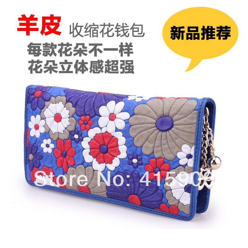 2014 wallet high quality  female long design  fashion flower sheepskin genuine leather women's wallet day clutch wallet