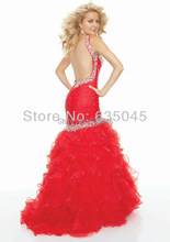 Custom made Red Satin Organza Pleat Beading Crystal Mermaid Evening Dress Prom Dress Vestidos De Fiesta